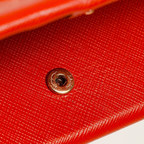Salvatore Ferragamo Dark Orange Gancini Saffiano-Leather Continental Wallet - Picture 7 of 12